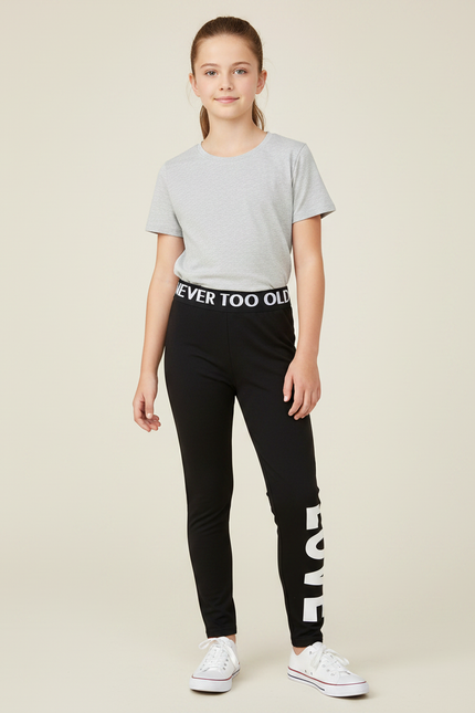 Pantalon Noir Fille Slim Imprimé Sport Décontracté - Polyester