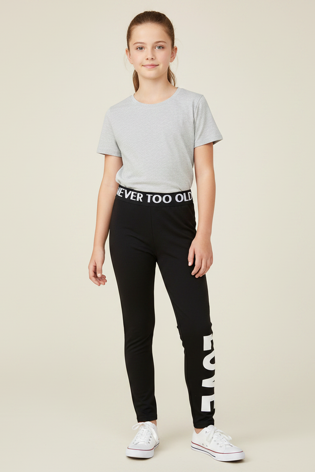 Pantalon Noir Fille Slim Imprimé Sport Décontracté - Polyester