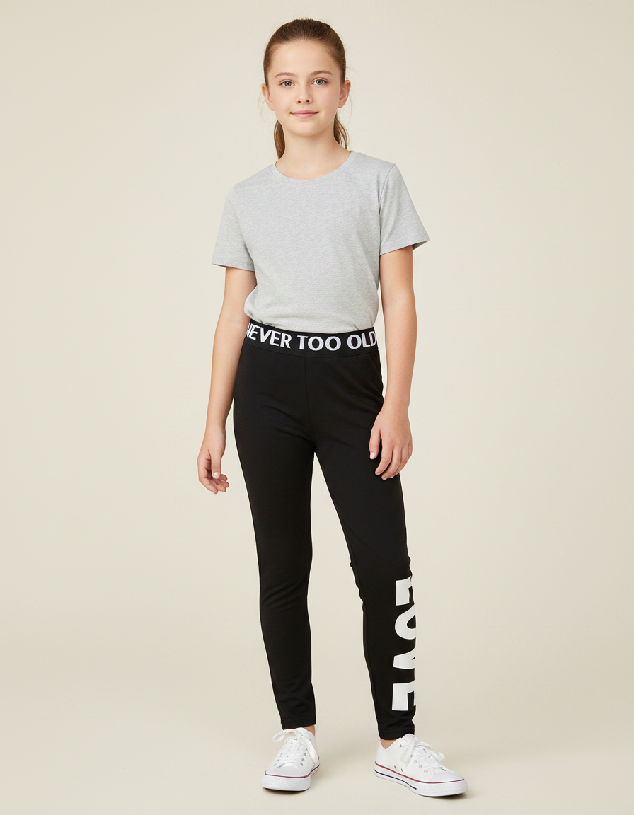Pantalon Noir Fille Slim Imprimé Sport Décontracté - Polyester