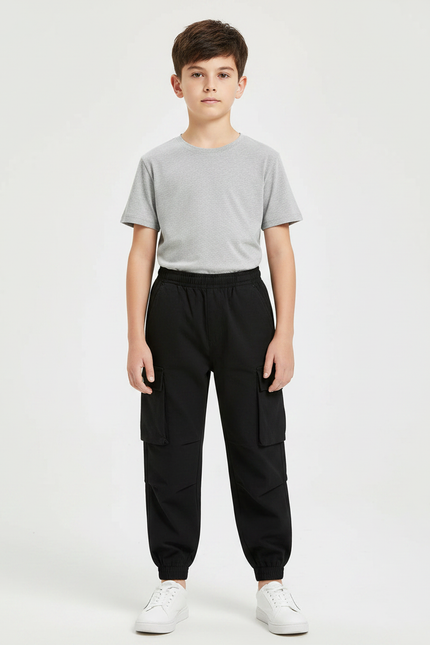 Pantalon Noir Cargo Ample Garçon Décontracté - Polyester
