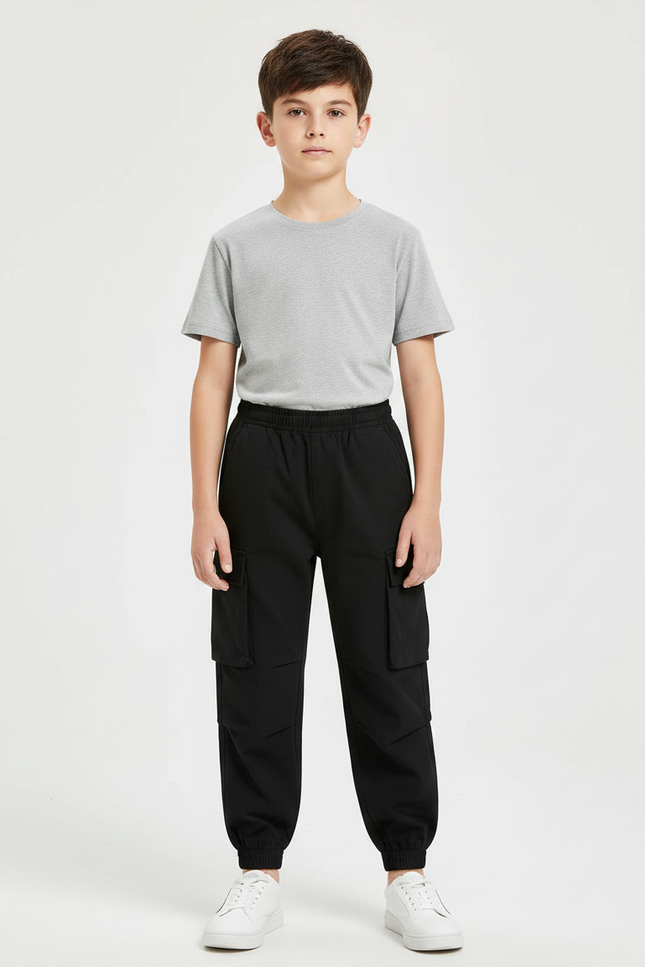 Pantalon Noir Cargo Ample Garçon Décontracté - Polyester