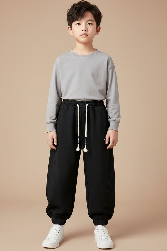 Pantalon Noir Ample Sport Décontracté Cordon Garçon - Molleton
