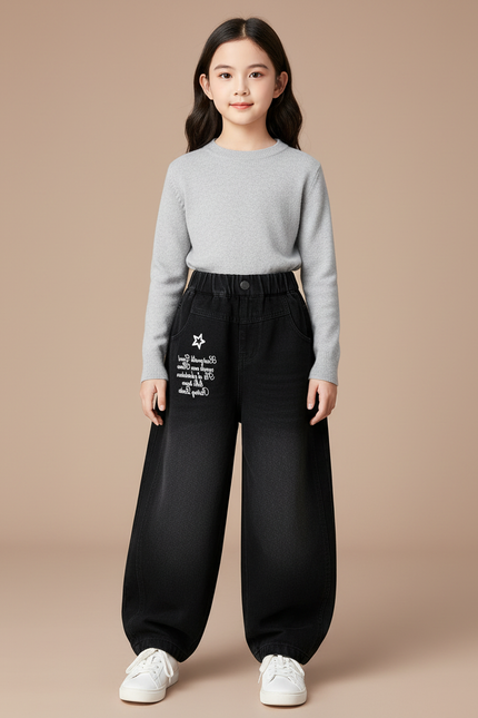 Pantalon Noir Ample Étoile Lavé Enfant - Jean