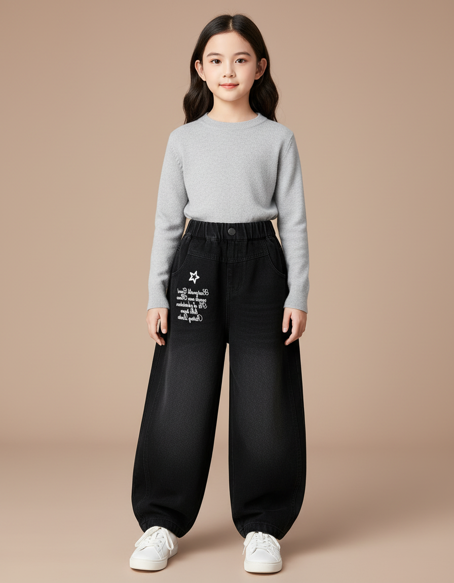 Pantalon Noir Ample Étoile Lavé Enfant - Jean