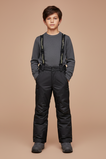 Pantalon Noir Imperméable Bretelles Ski Enfant - Polyester