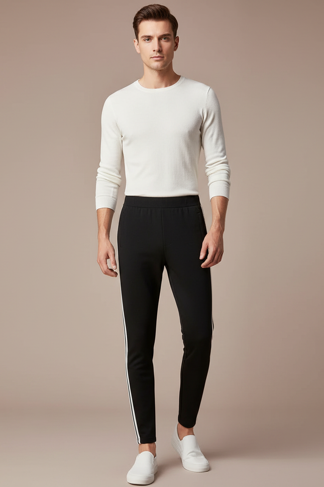 Pantalon Noir Slim Bande Blanche Latérale Homme - Maille