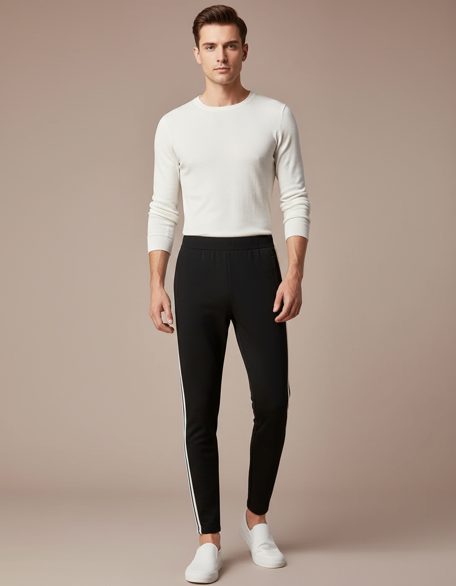 Pantalon Noir Slim Bande Blanche Latérale Homme - Maille