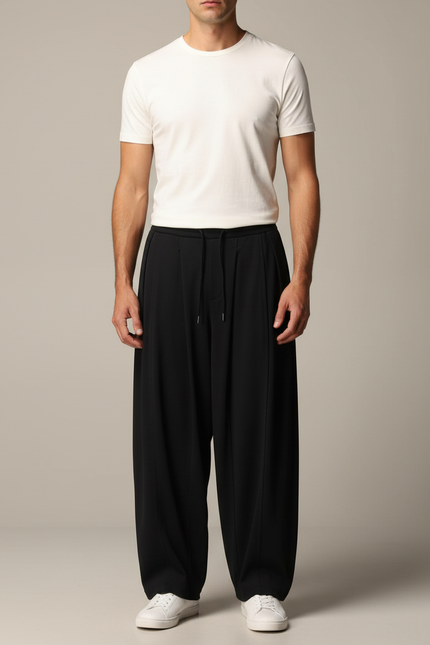 Pantalon Noir Ample Décontracté Harem Homme - Viscose