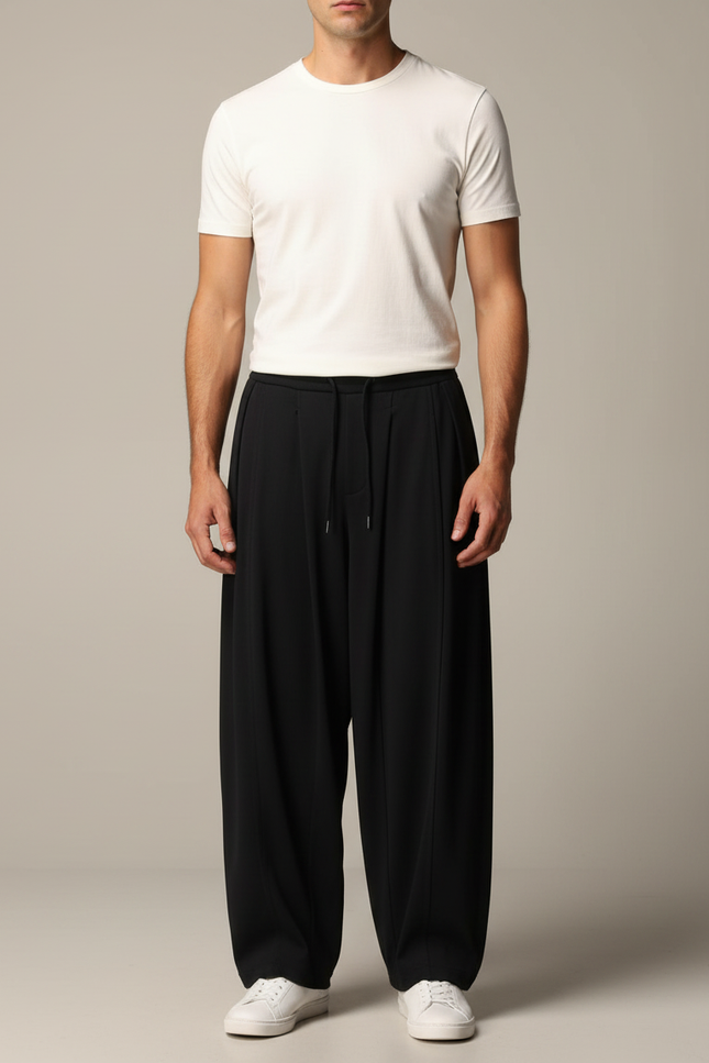 Pantalon Noir Ample Décontracté Harem Homme - Viscose