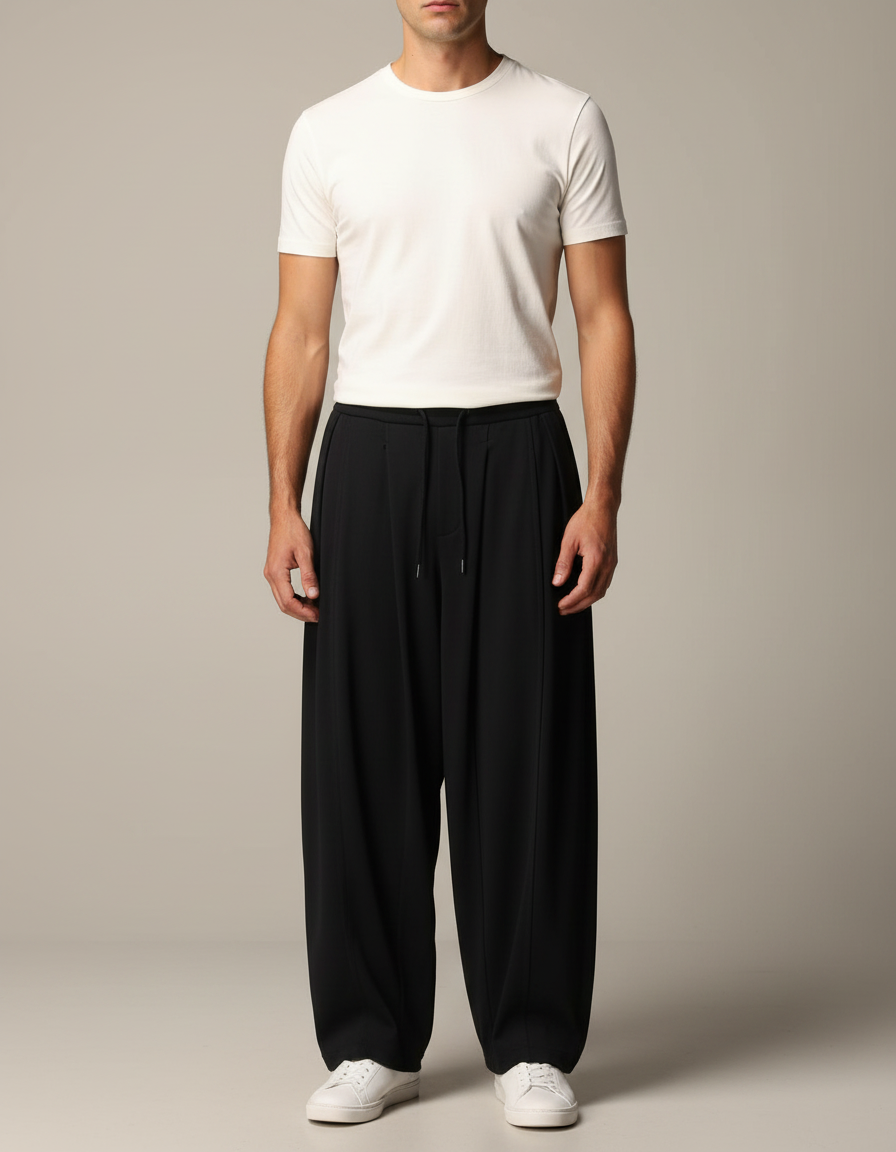 Pantalon Noir Ample Décontracté Harem Homme - Viscose