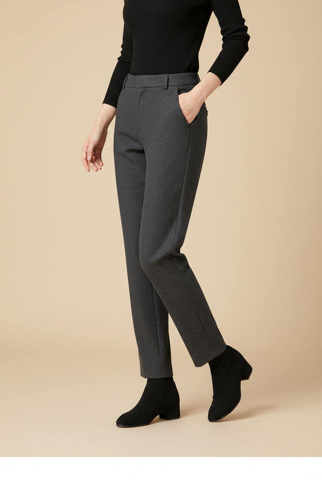 Pantalon Noir Tissé Coupe Droite Élégant - Gris Laine