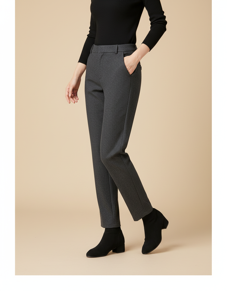 Pantalon Noir Tissé Coupe Droite Élégant - Gris Laine