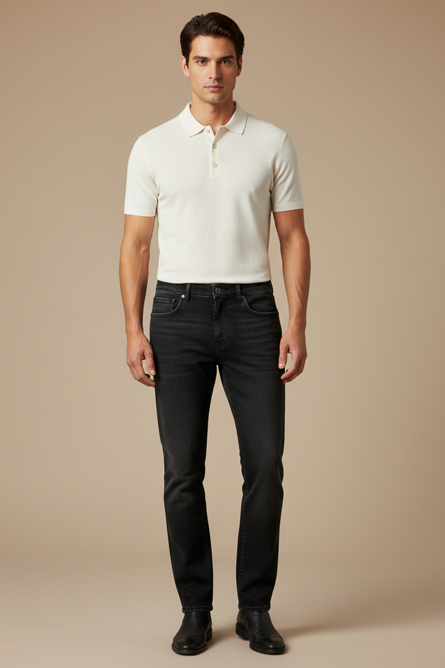 Pantalon Noir Jean Coupe Droite Homme Décontracté