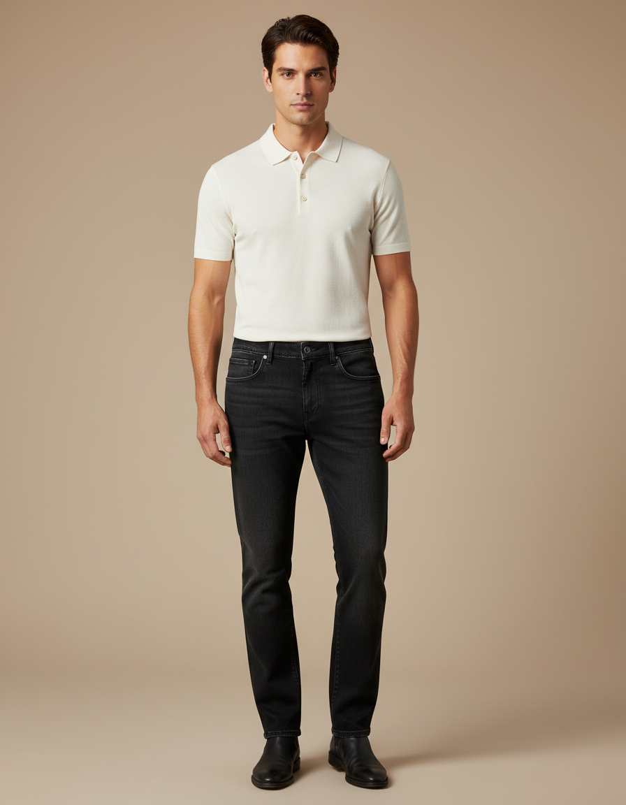 Pantalon Noir Jean Coupe Droite Homme Décontracté