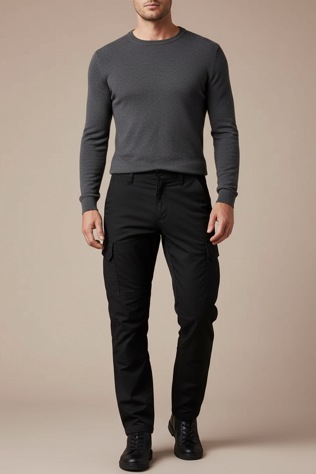Pantalon Noir Cargo Homme Décontracté Poches Multiples - Toile