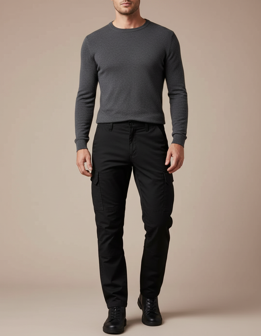 Pantalon Noir Cargo Homme Décontracté Poches Multiples - Toile