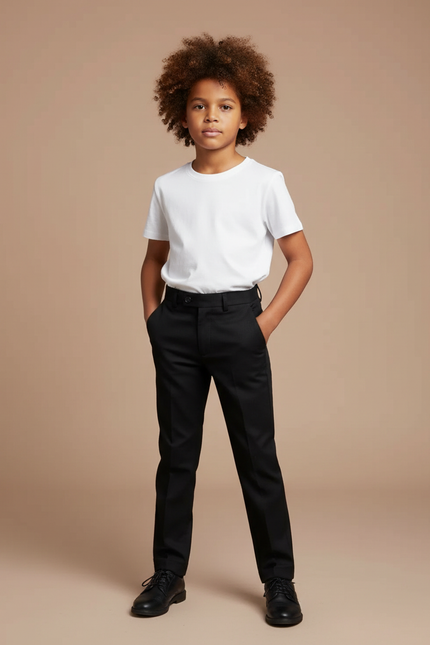 Pantalon Noir Garçon Formel Élégant Ajusté Droit - Gabardine