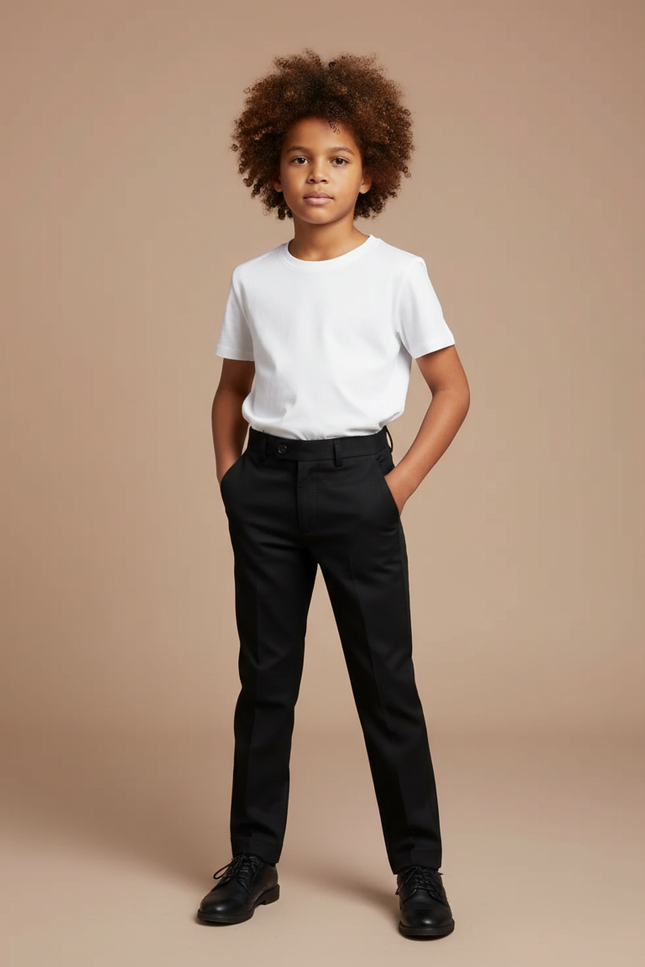 Pantalon Noir Garçon Formel Élégant Ajusté Droit - Gabardine