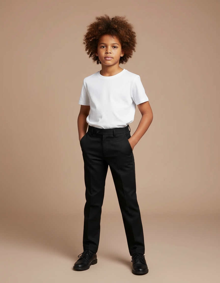 Pantalon Noir Garçon Formel Élégant Ajusté Droit - Gabardine