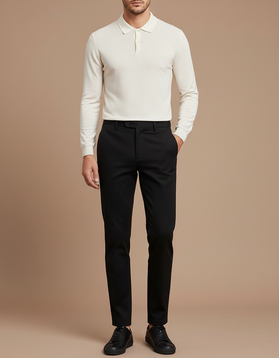 Pantalon Noir Slim Habillé Élégant Business Homme - Polyester