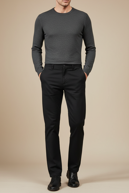 Pantalon Noir Coton Droit Confortable Décontracté Homme