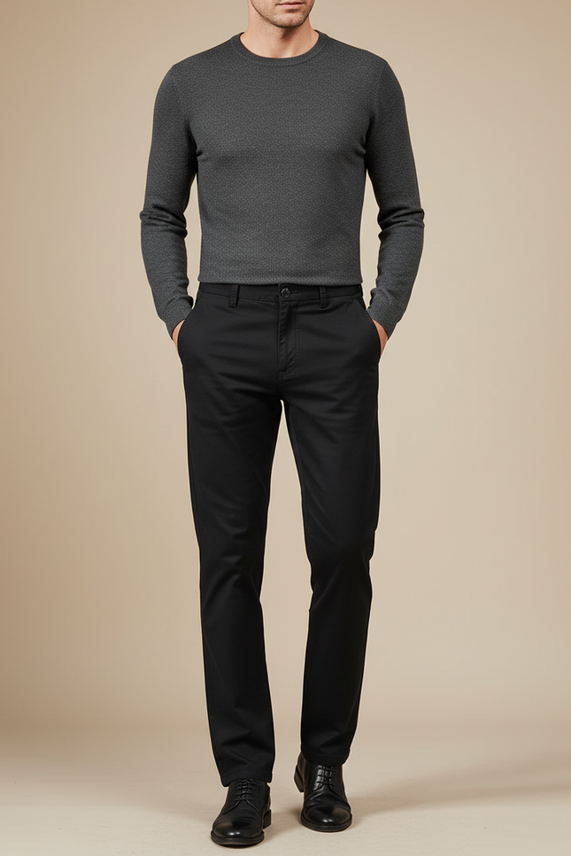 Pantalon Noir Coton Droit Confortable Décontracté Homme