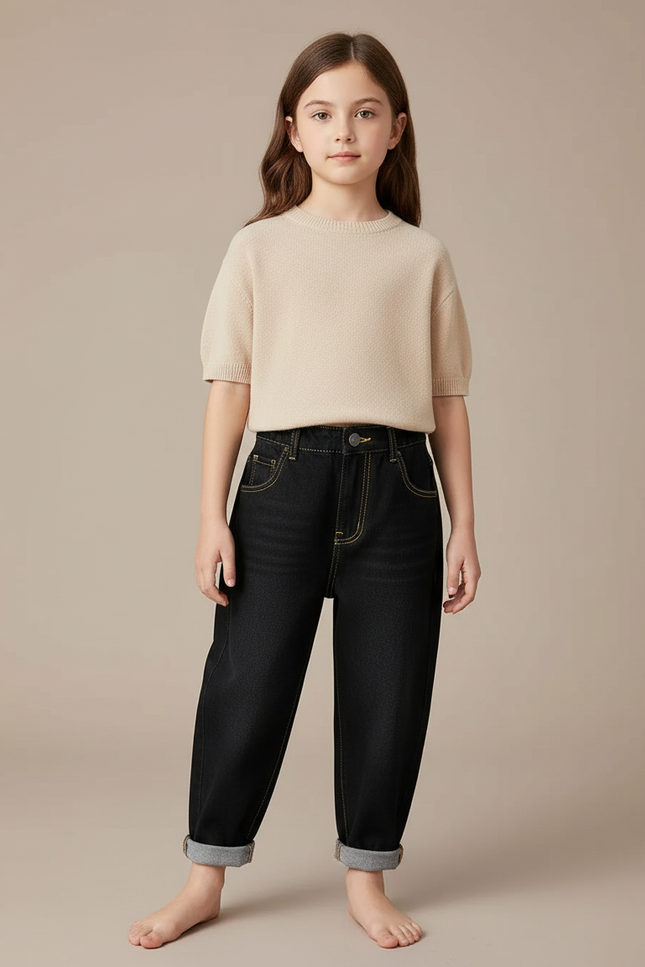 Pantalon Noir Ample Décontracté En Denim Enfant - Jean