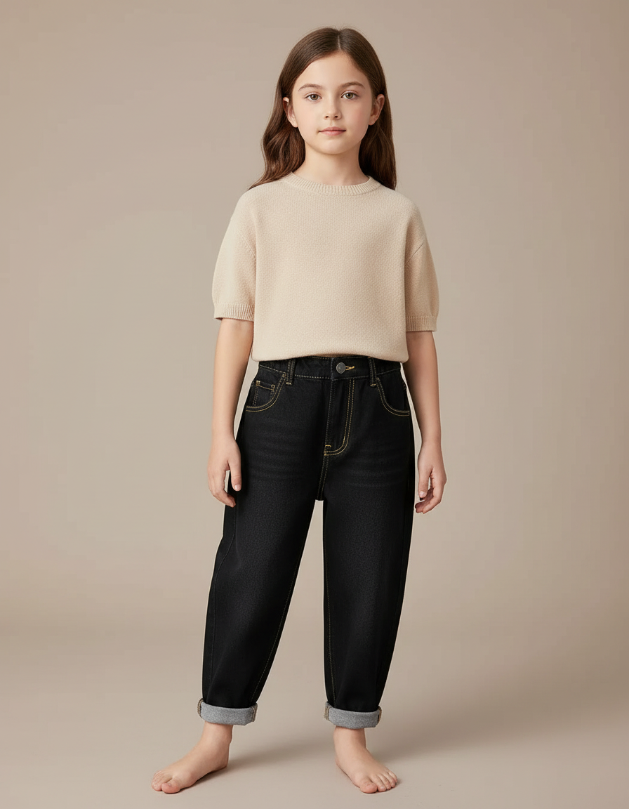 Pantalon Noir Ample Décontracté En Denim Enfant - Jean