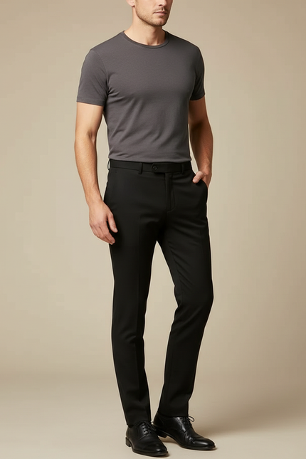 Pantalon Noir Homme Droit Élégant Classique Habillé - Gabardine