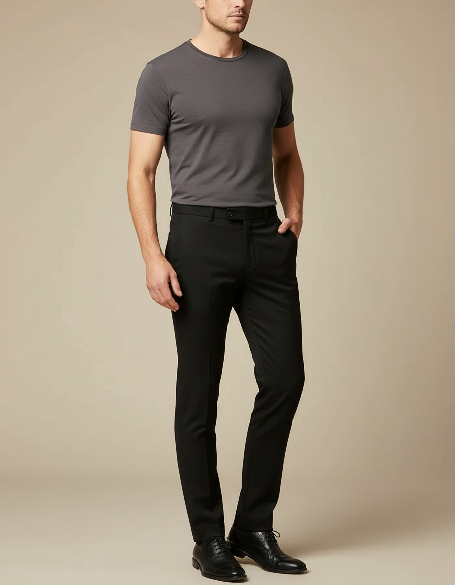 Pantalon Noir Homme Droit Élégant Classique Habillé - Gabardine