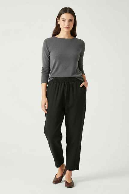Pantalon Noir Harem Lin Ample Décontracté Femme