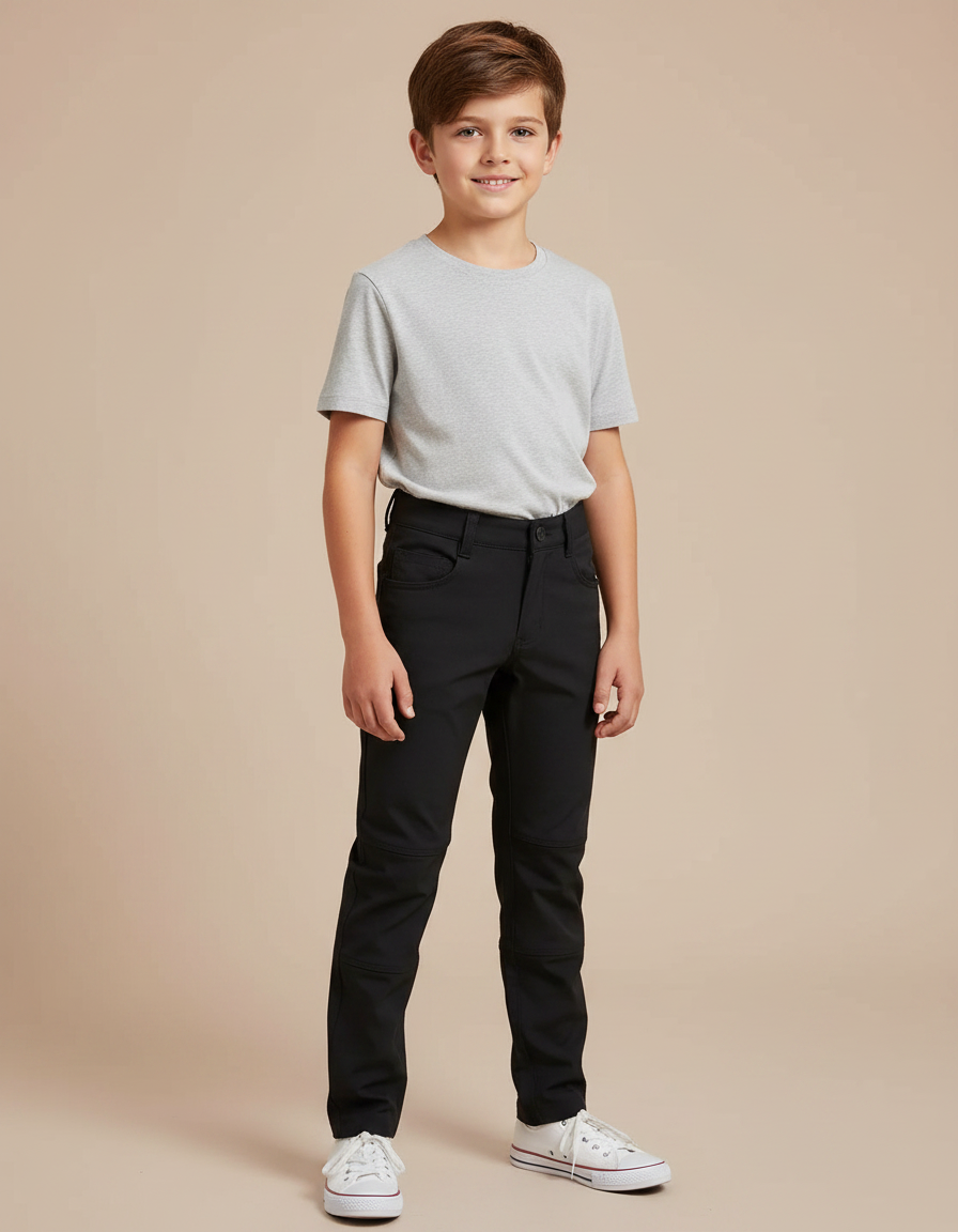 Pantalon Noir Enfant Slim Confortable Décontracté - Polyester