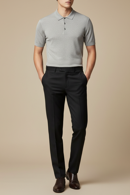 Pantalon Noir Élégant Coupe Droite Formel Homme - Gabardine