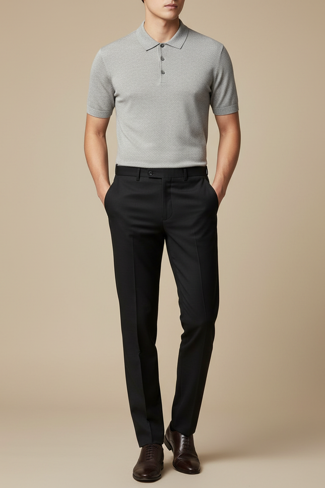 Pantalon Noir Élégant Coupe Droite Formel Homme - Gabardine