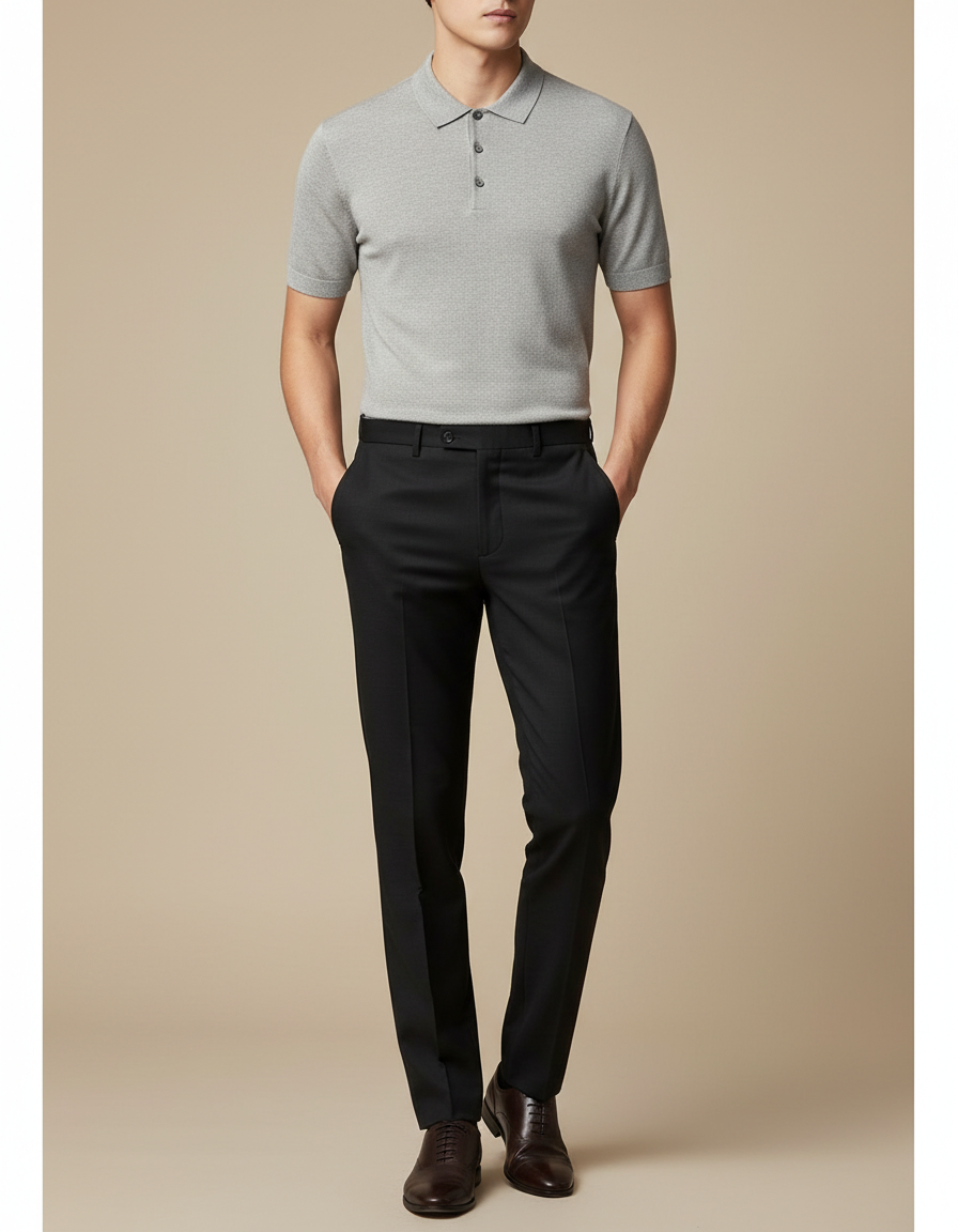 Pantalon Noir Élégant Coupe Droite Formel Homme - Gabardine