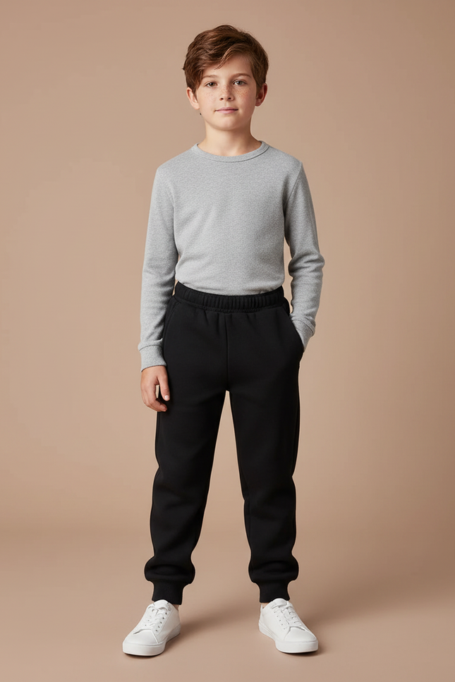 Pantalon Noir Jogging Coton Confortable Garçon - Molleton