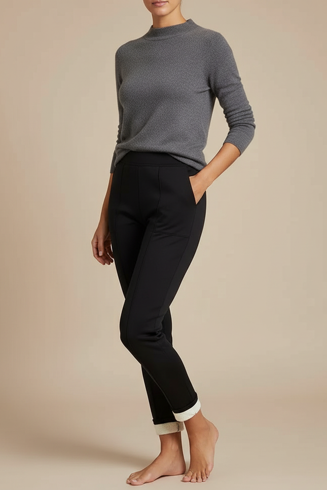 Pantalon Noir Doublé Polaire Slim Chaud Femme - Molleton