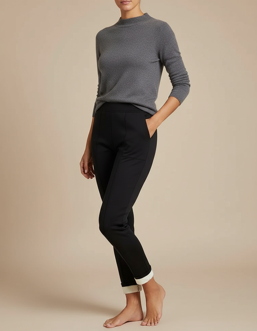 Pantalon Noir Doublé Polaire Slim Chaud Femme - Molleton