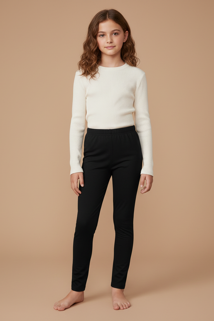 Pantalon Noir Confortable Fille Coton Stretch - Molleton