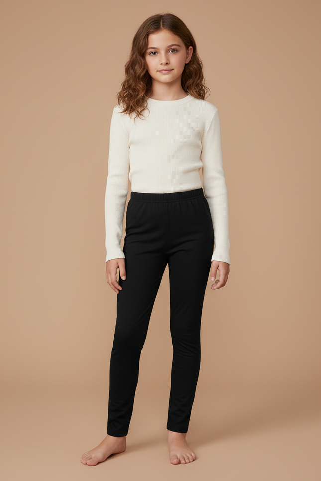 Pantalon Noir Confortable Fille Coton Stretch - Molleton