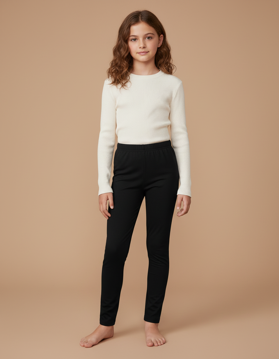 Pantalon Noir Confortable Fille Coton Stretch - Molleton