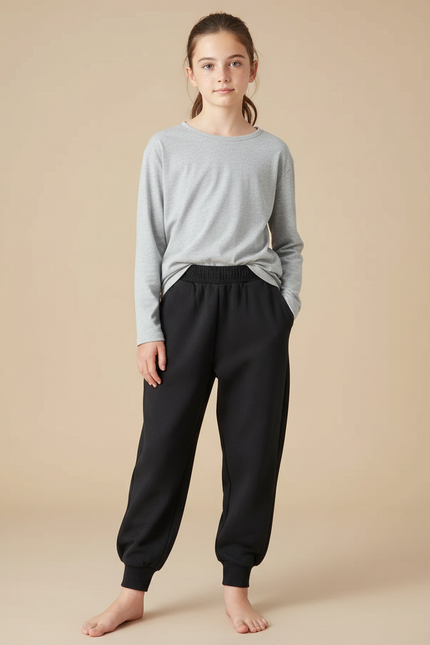 Pantalon Noir Ample Molletonné Confortable Enfant