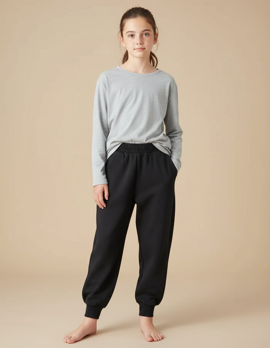 Pantalon Noir Ample Molletonné Confortable Enfant