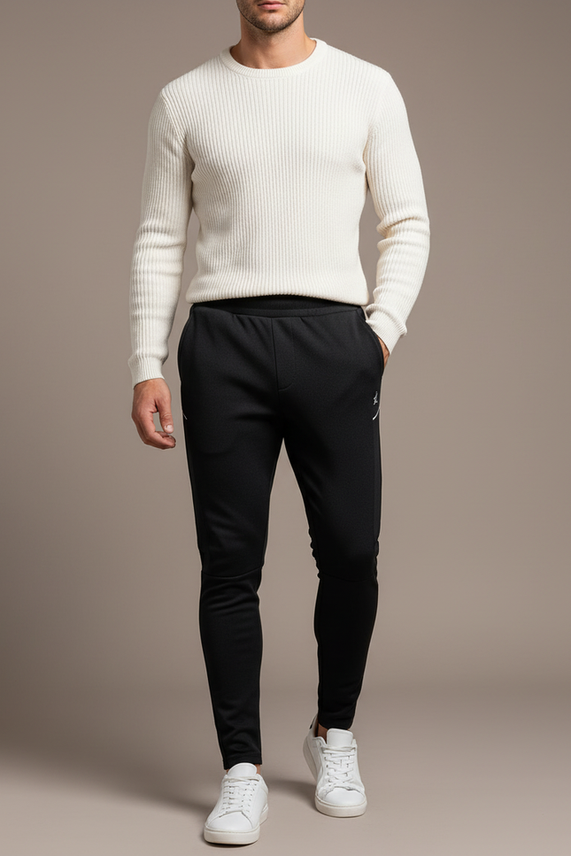 Pantalon Noir Homme Sportif Ajusté Décontracté Minimaliste - Polyester