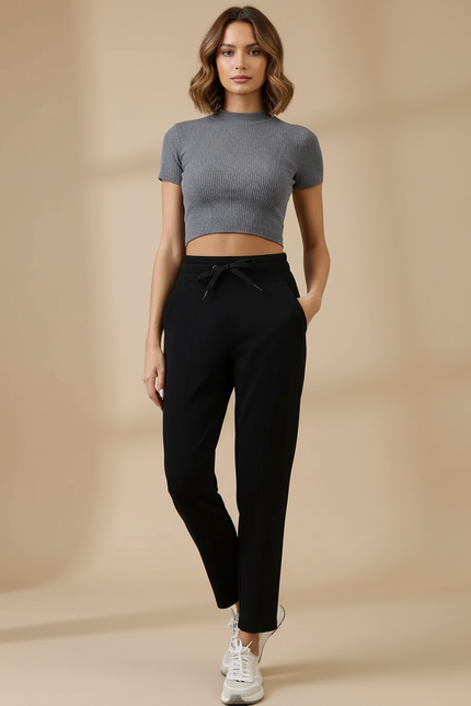 Pantalon Noir Sport Décontracté Cordon Chevilles - Polyester