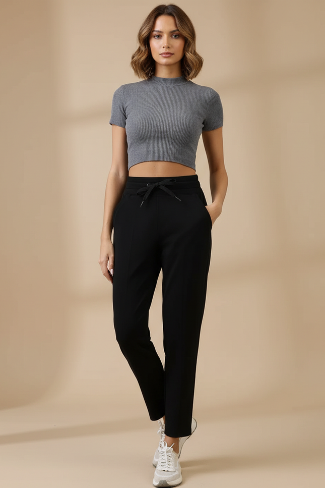 Pantalon Noir Sport Décontracté Cordon Chevilles - Polyester