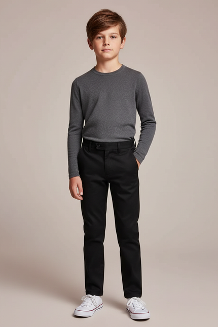 Pantalon Noir Garçon Classique Élégant Ajusté - Gabardine