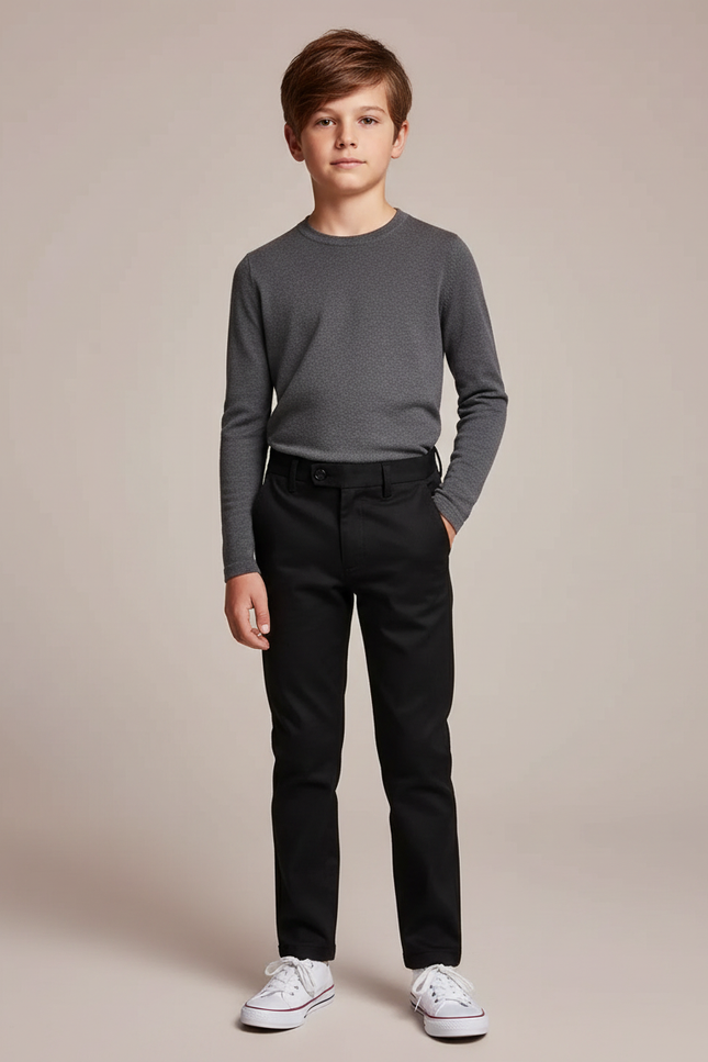 Pantalon Noir Garçon Classique Élégant Ajusté - Gabardine