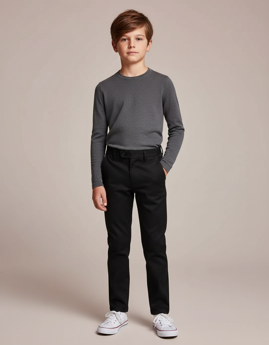 Pantalon Noir Garçon Classique Élégant Ajusté - Gabardine