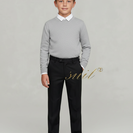 Pantalon Noir Garçon Classique Élégant Droit Formel - Gabardine